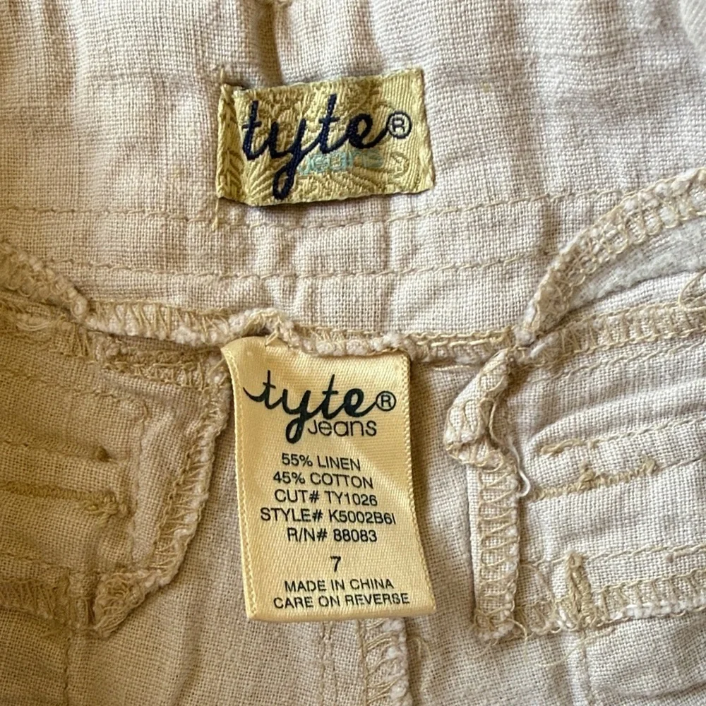 Tyte Girls Linen Cotton Utility Shorts Size 7 Beige Tan Pocket Summer Casual